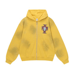 Vale Forever Rhinestone Logo Zip Hoodie Yellow