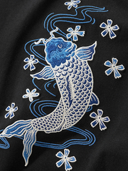 Blue Nishikigoi Embroidery T Shirt Cotton