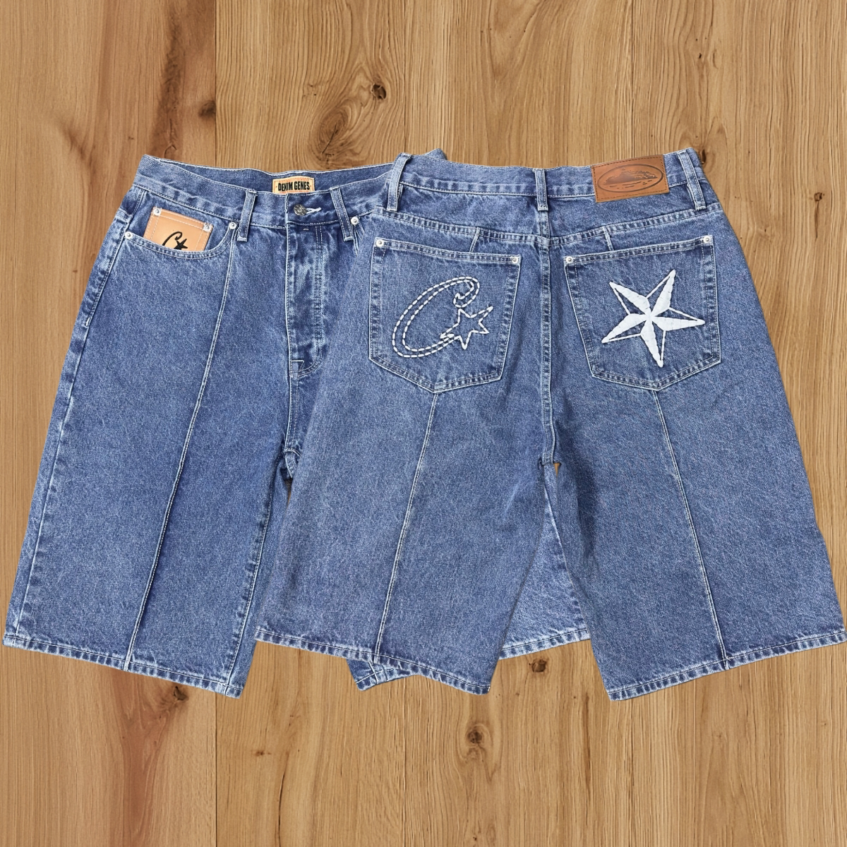 High version Corteiz Devil's Island West Coast denim shorts, kapok flower collaboration, American street six quarter pants trend (1)