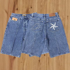 High version Corteiz Devil's Island West Coast denim shorts, kapok flower collaboration, American street six quarter pants trend (1)