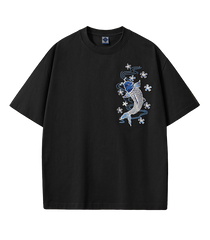 Blue Nishikigoi Embroidery T Shirt Cotton