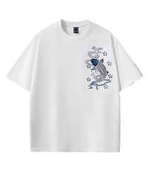 Blue Nishikigoi Embroidery T Shirt Cotton