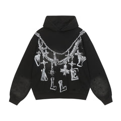 Vale Forever Cross Chain Graphic Zip Up Hoodie Black