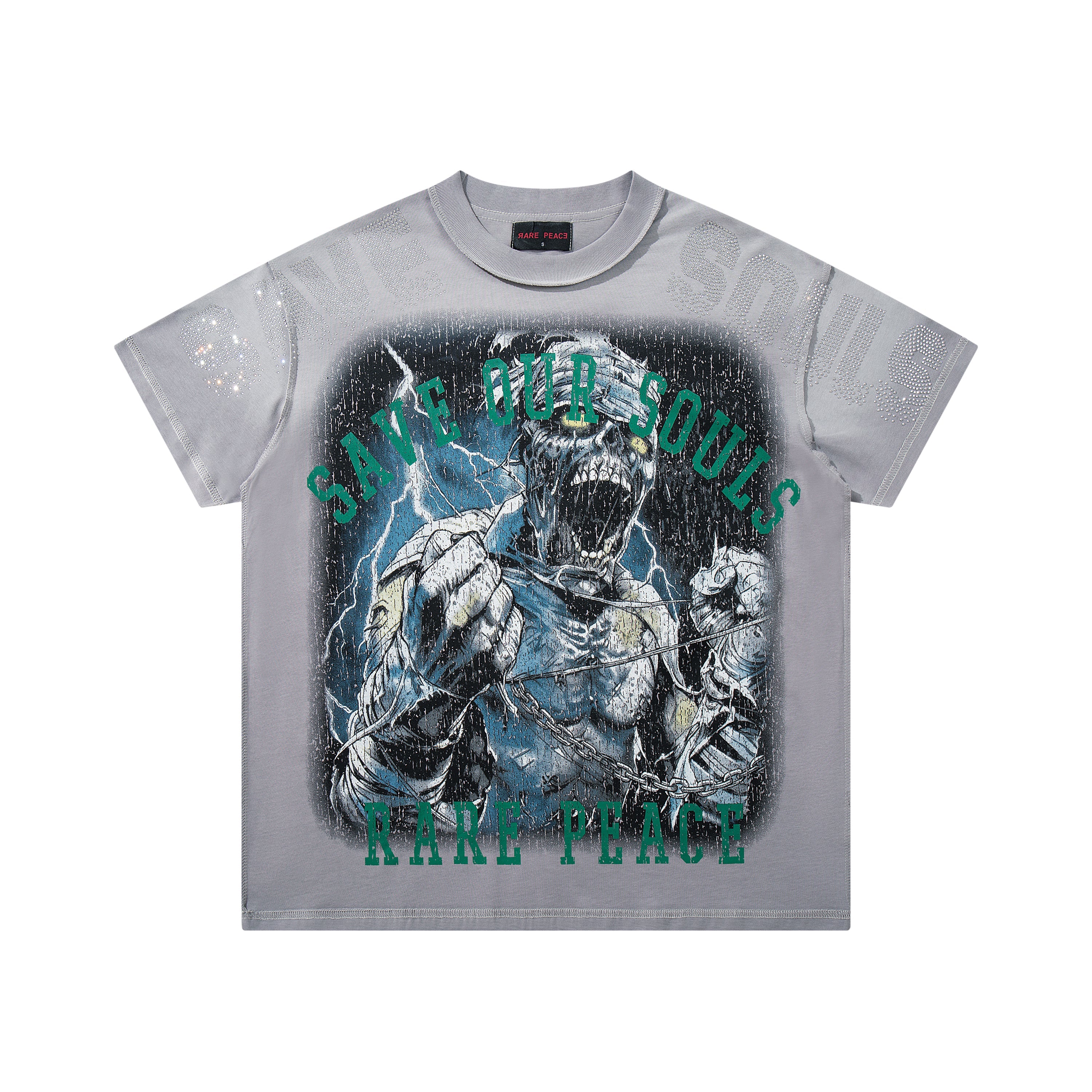 Rare Peace Save Our Souls SOS Grey Washed Oversized Graphic T‑Shirt Hip Hop Streetwear