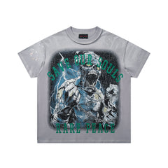 Rare Peace Save Our Souls SOS Grey Washed Oversized Graphic T‑Shirt Hip Hop Streetwear