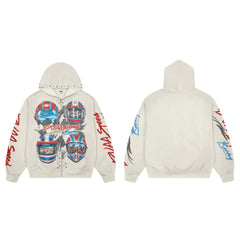 DUAA Speed Racing Helmet Studded Vintage Zip‑Up Hoodie