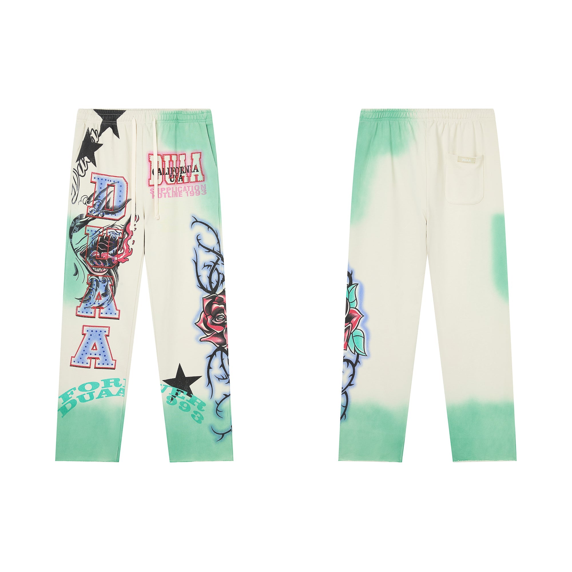 DUAA California Tattoo Art Gradient Dye Straight Leg Sweatpants