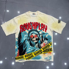 Roughplay Skull Statue Of Liberty Warning Tape Graphic Tee