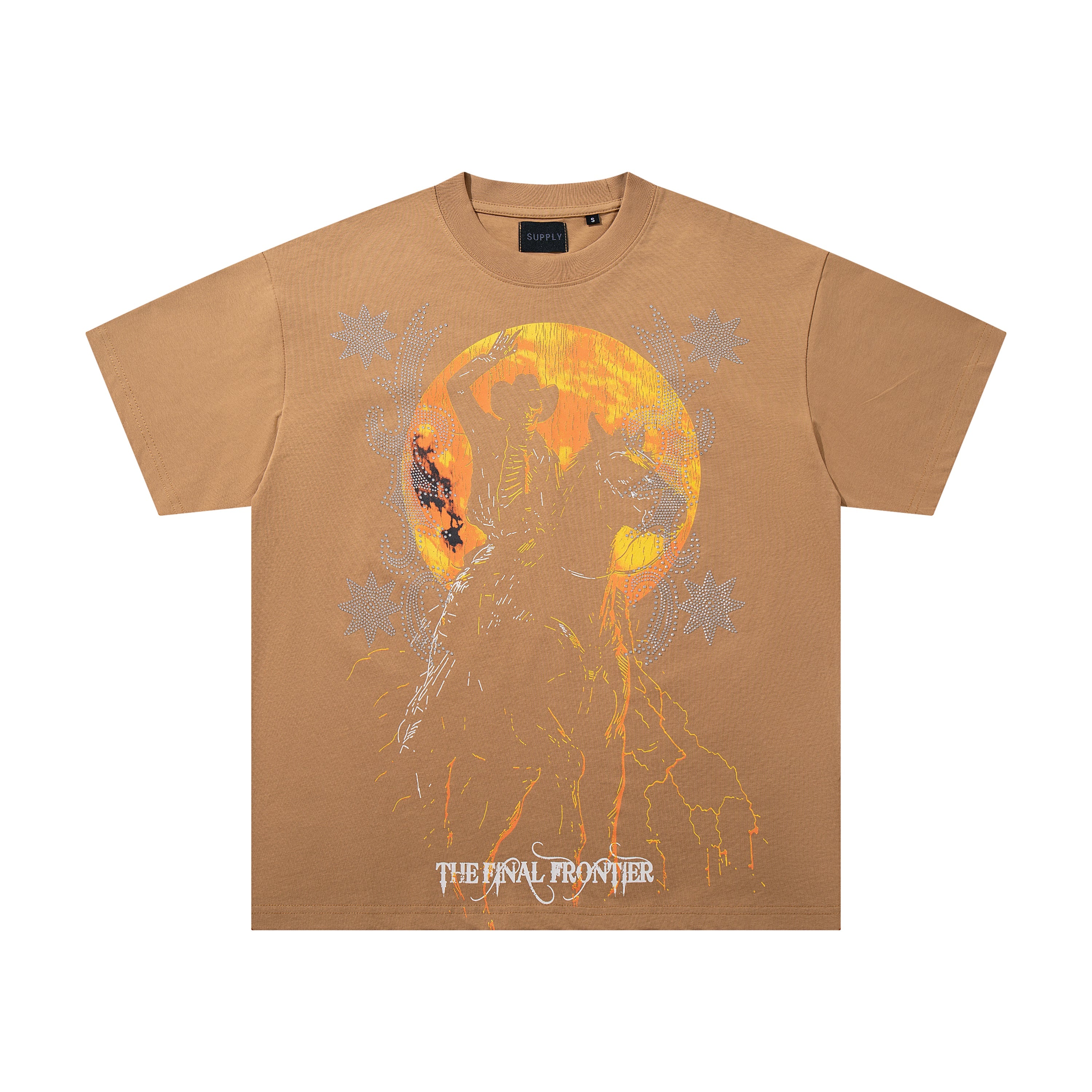 SUPPLY Ply Hills Western Cowboy Tan Washed Oversized Graphic T‑Shirt