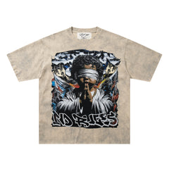 BKYS Praying Angel Rhinestone Khaki Oversized Graphic T-Shirt