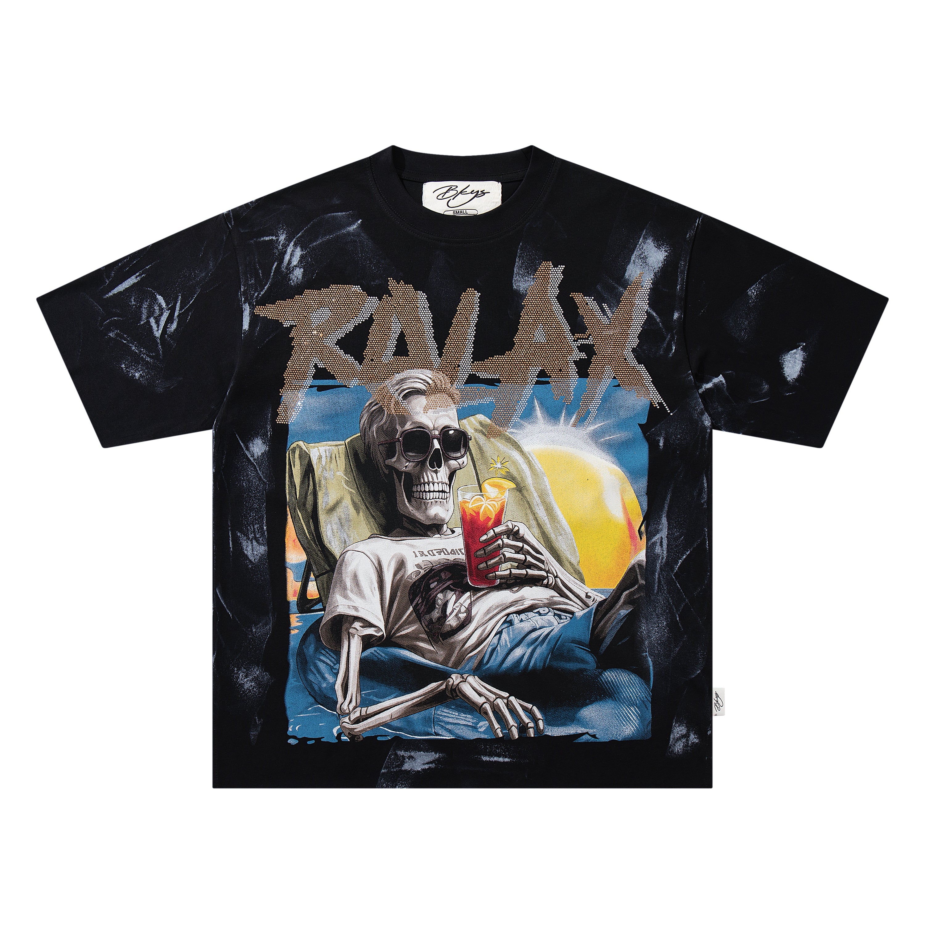 BKYS Relax Vacation Skeleton Tie Dye Oversized Graphic T‑Shirt