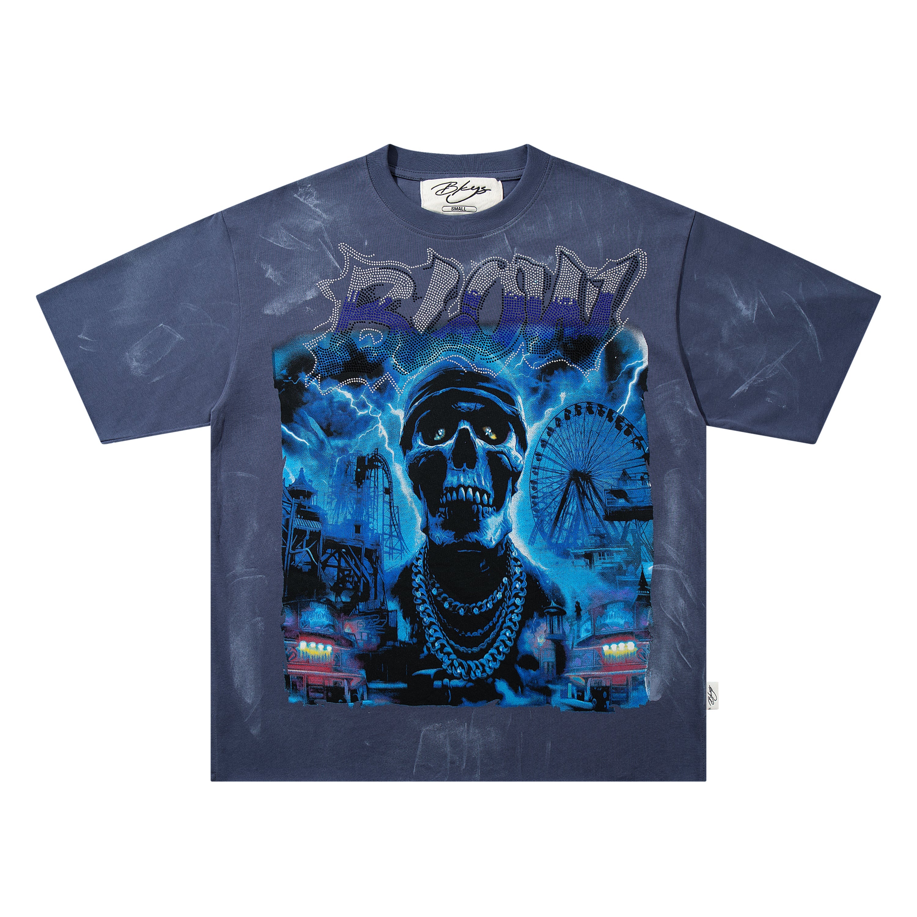 BKYS Carnival Skull Thunder Blue Washed Oversized Graphic T‑Shirt
