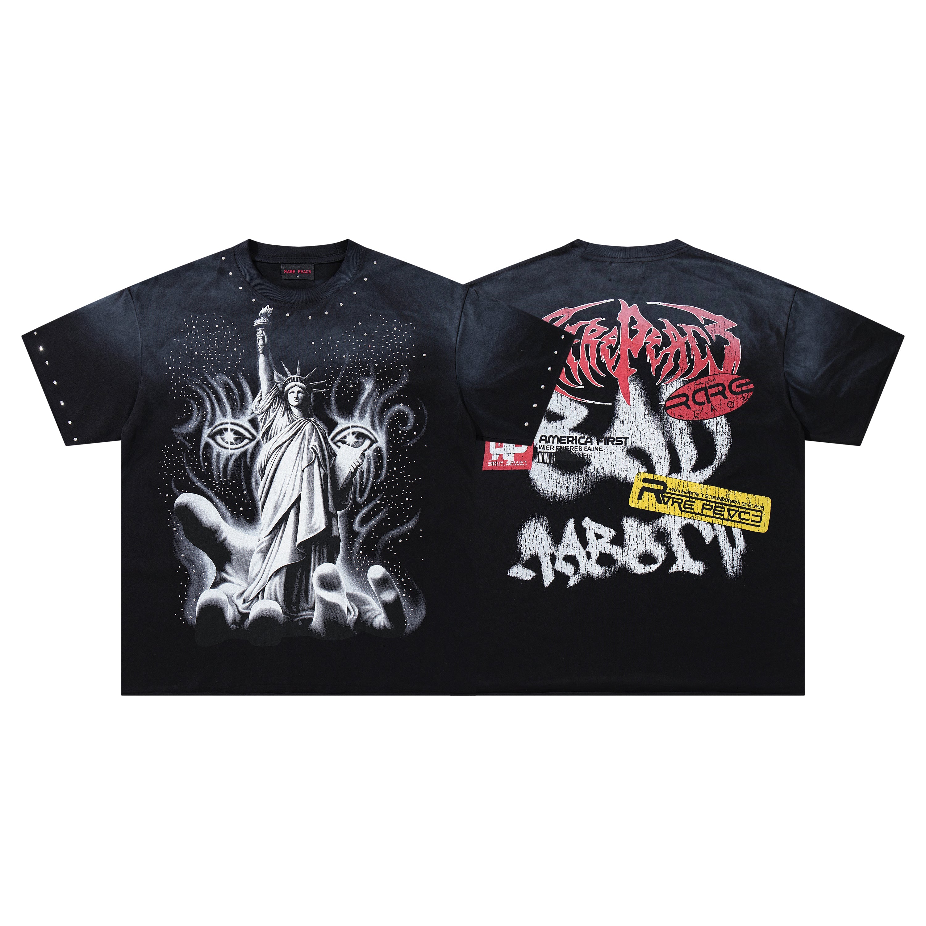 Rare Peace Dark Statue Of Liberty Black Washed Oversized Graphic T‑Shirt