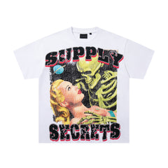 SUPPLY Secrets Skeleton Retro Pop Art White Oversized Graphic T‑Shirt
