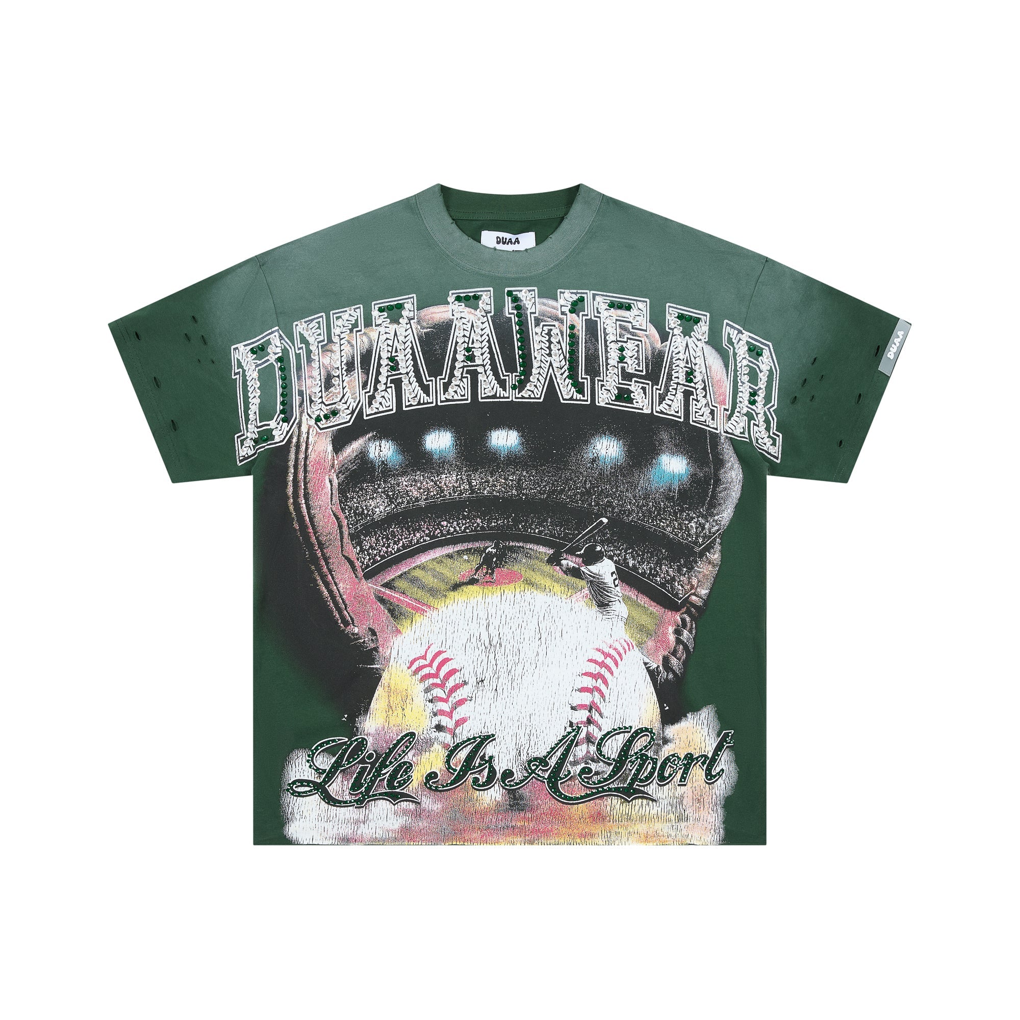 DUAA Life Is A Sport Stadium Baseball Distressed Vintage Graphic Tee
