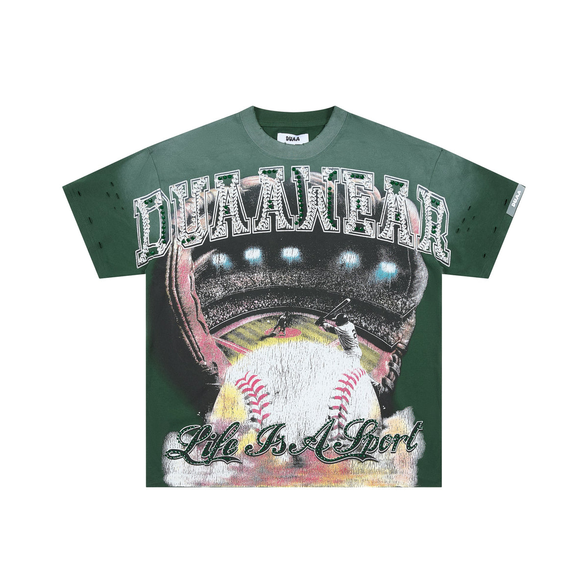 DUAA Life Is A Sport Stadium Baseball Distressed Vintage Graphic Tee