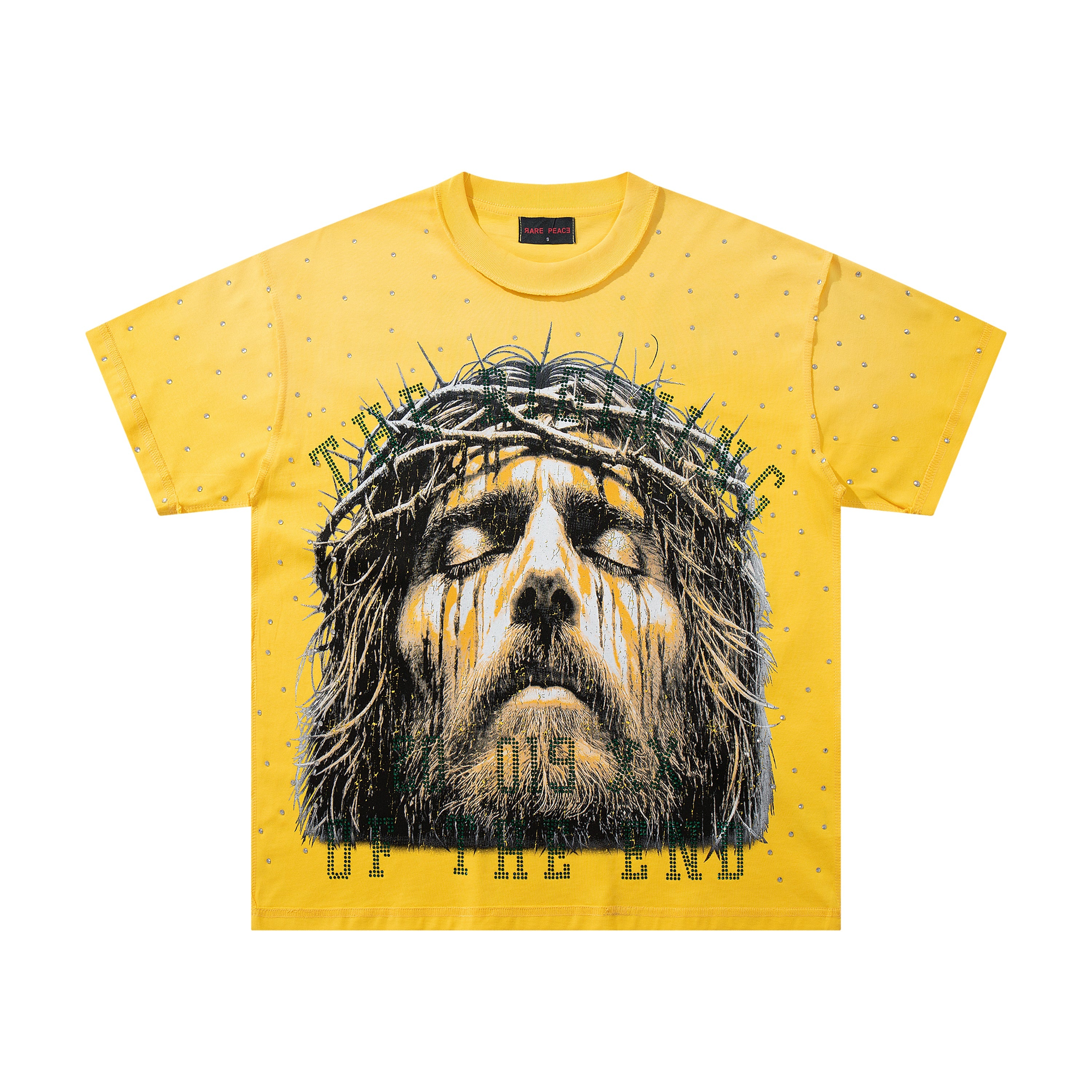 Rare Peace SOS Skull The End Of An Era Rhinestone Yellow Oversized T-Shirt