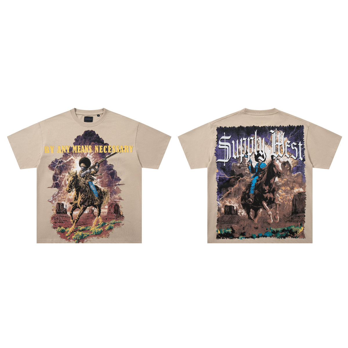 SUPPLY Mythical Warrior Graphic Oversized Beige T-Shirt