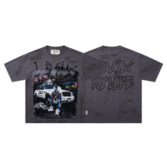 BKYS  Hip Hop Rapper Taxi Grey Star Washed Oversized Graphic T‑Shirt