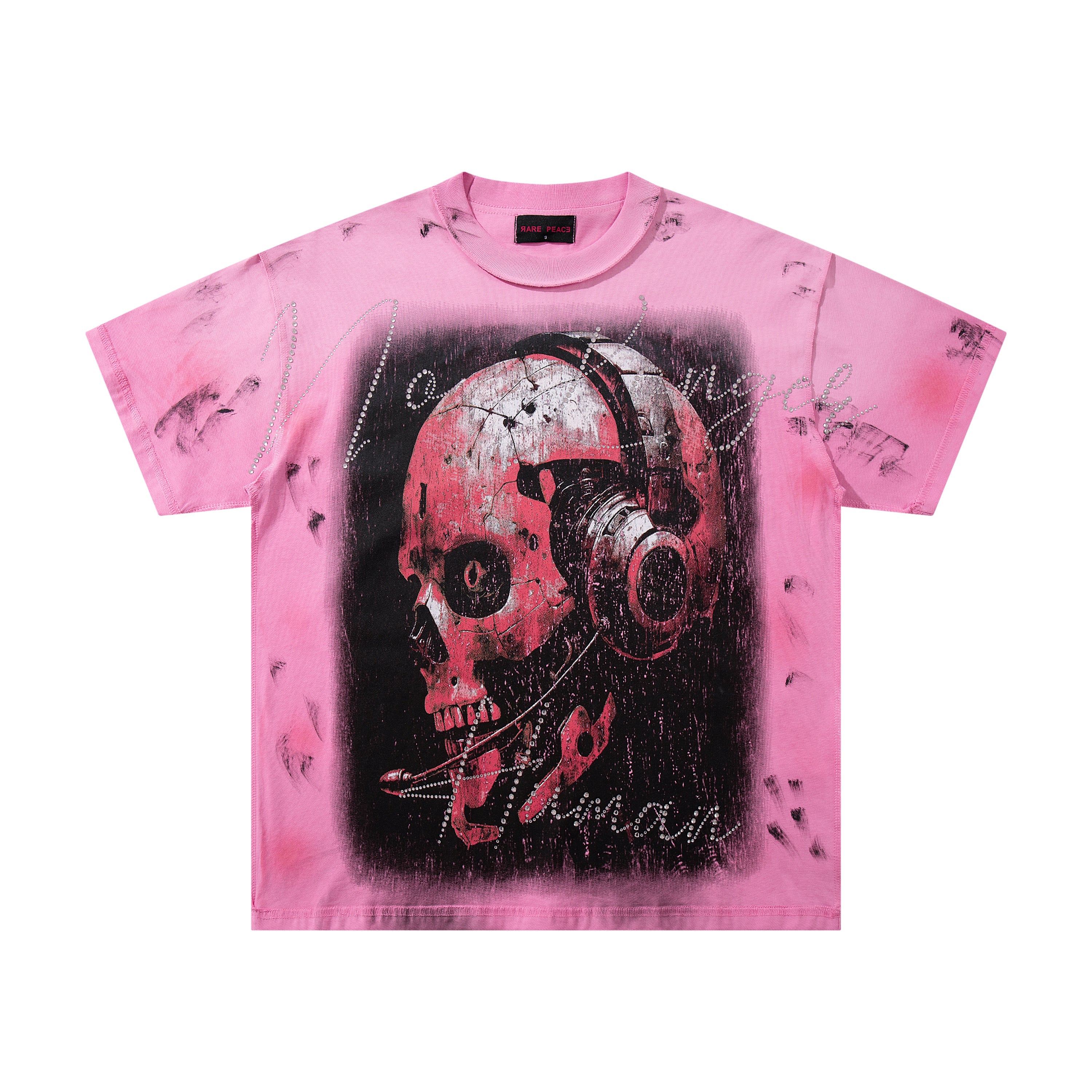 Rare Peace Skull Headphones Grunge Graphic Streetwear Tee