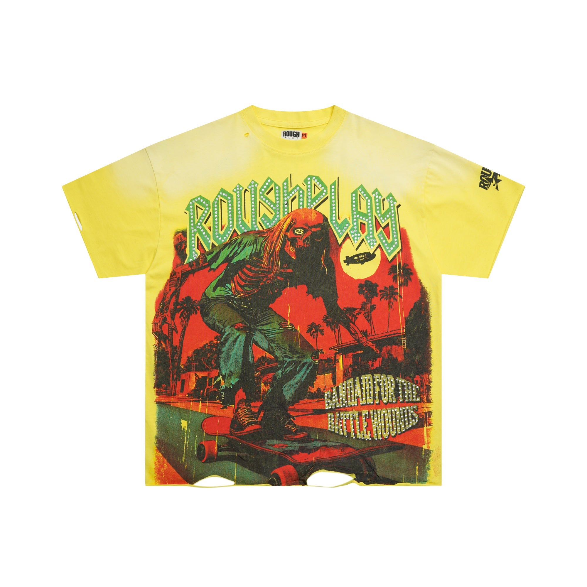 Roughplay Zombie Skater Tropical Double‑Sided Print Distressed Tee