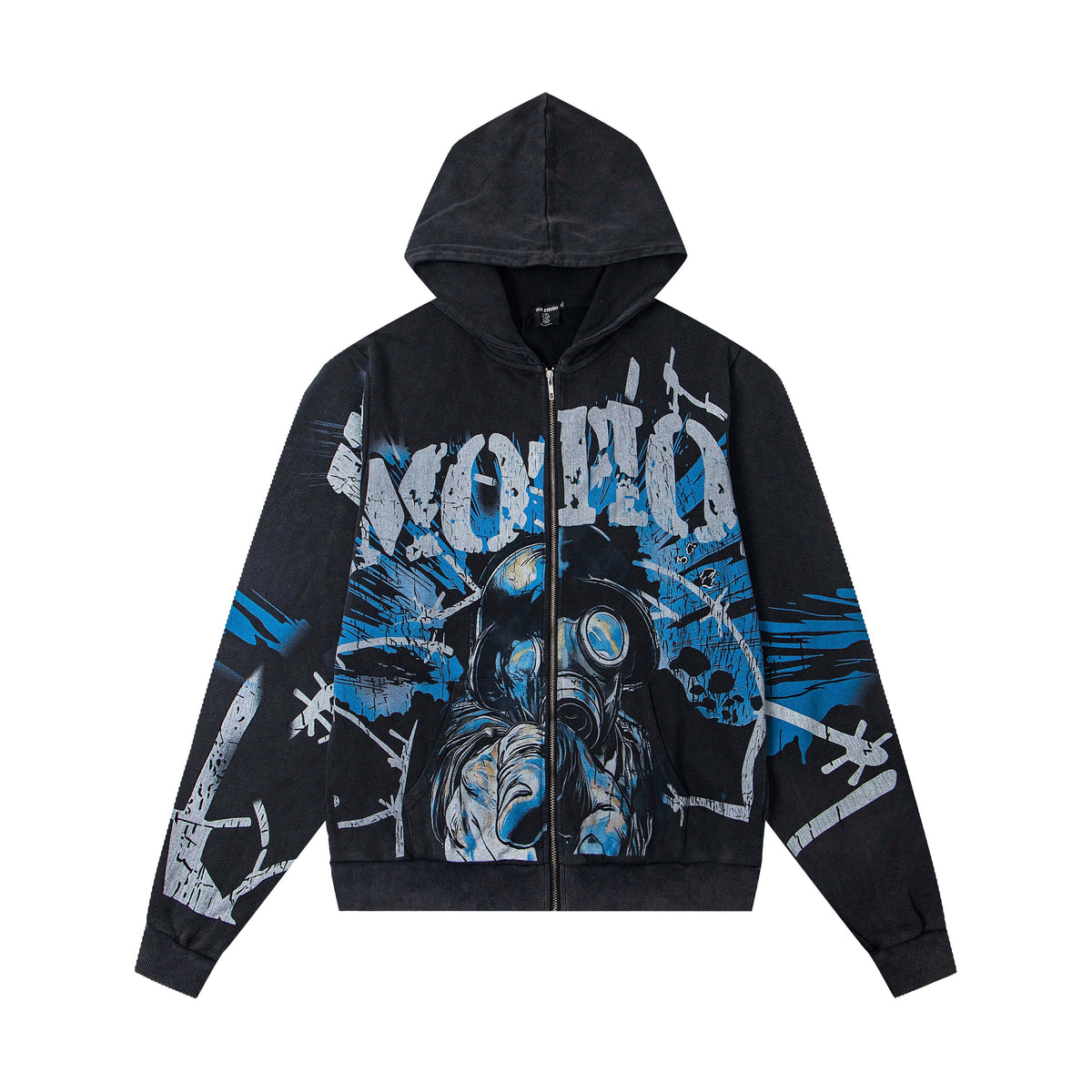Mixed Emotions Dark Warrior Art Zip Up Hoodie Punk Streetwear Jacket