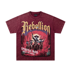 SUPPLY Rebellion Western Cowboy Burgundy Washed Oversized Graphic T‑Shirt
