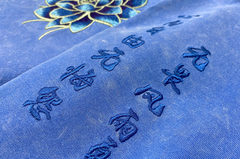 Indigo Washed Embroidered Lotus - Oriental Style T-Shirt
