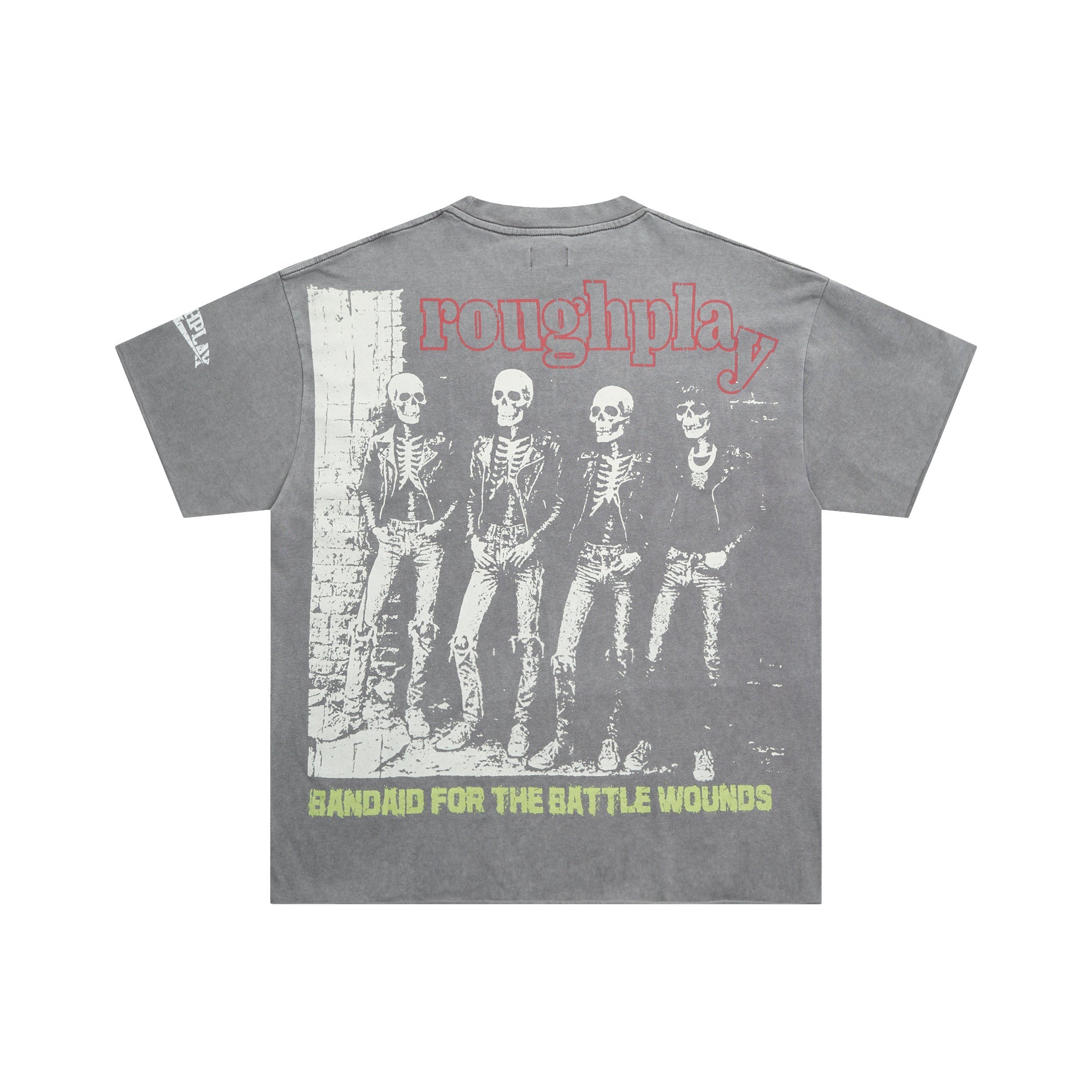 Roughplay Skeleton Rock Band Retro Glam Distressed Tee
