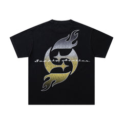 SUPPLY Angel Dragon Flame Graphic Oversized Black T-Shirt