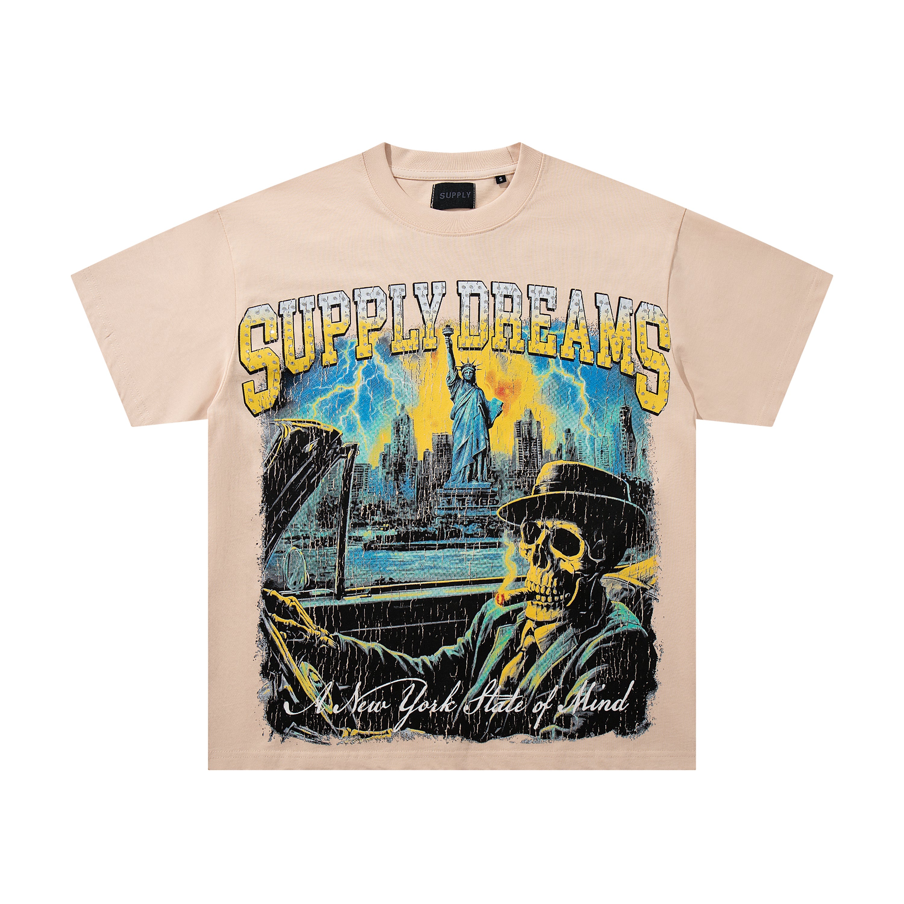 SUPPLY Dreams Statue Of Liberty Beige Washed Oversized Graphic T‑Shirt