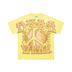 DUAA Wear Globe Peace‑Sign Psychedelic Distressed Vintage Graphic Tee