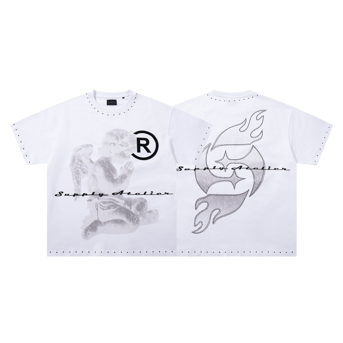 SUPPLY Angel Flame Minimal Graphic Oversized White T-Shirt