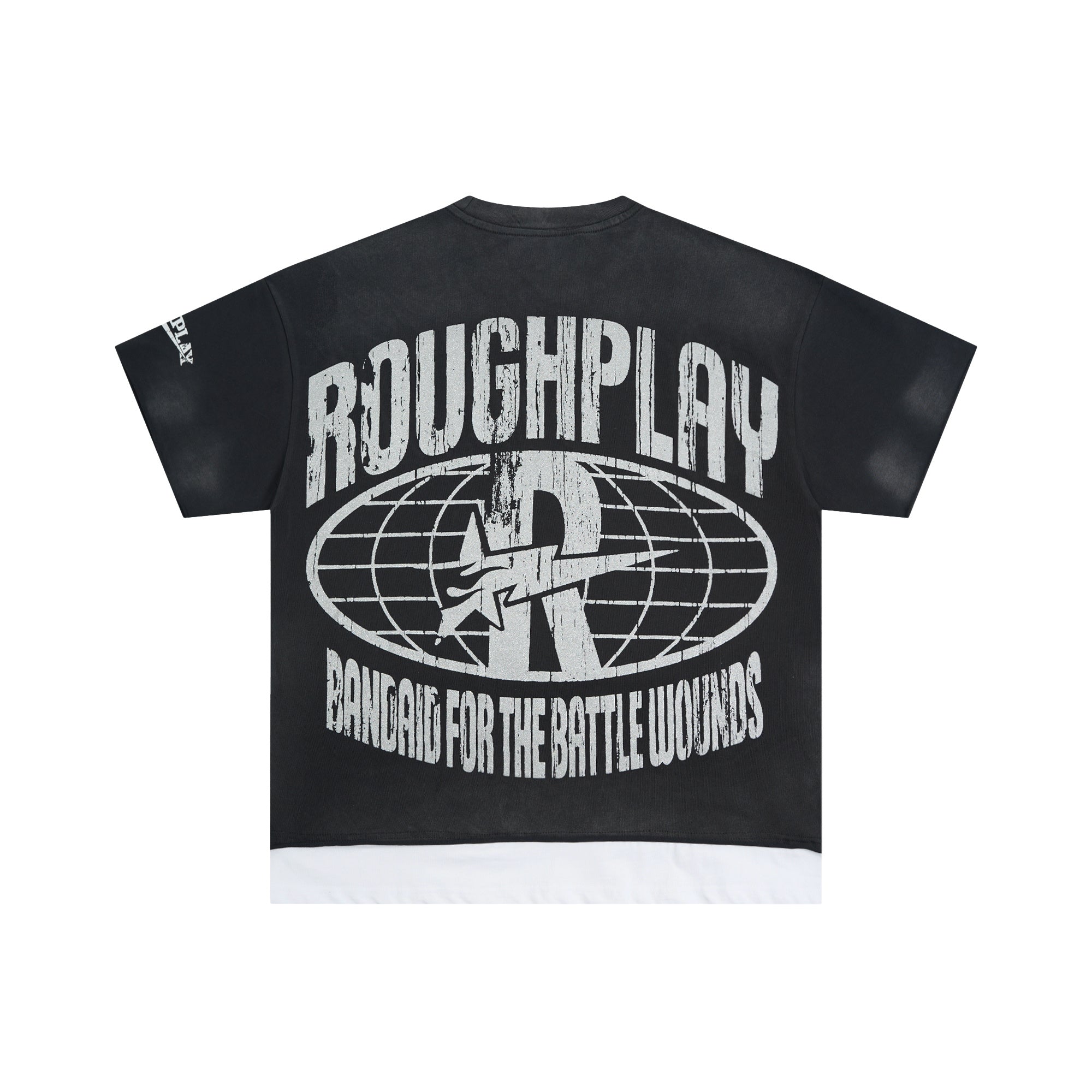 Roughplay Lightning Dirt‑Bike Rider Layered Hem Double‑Sided Distressed Tee