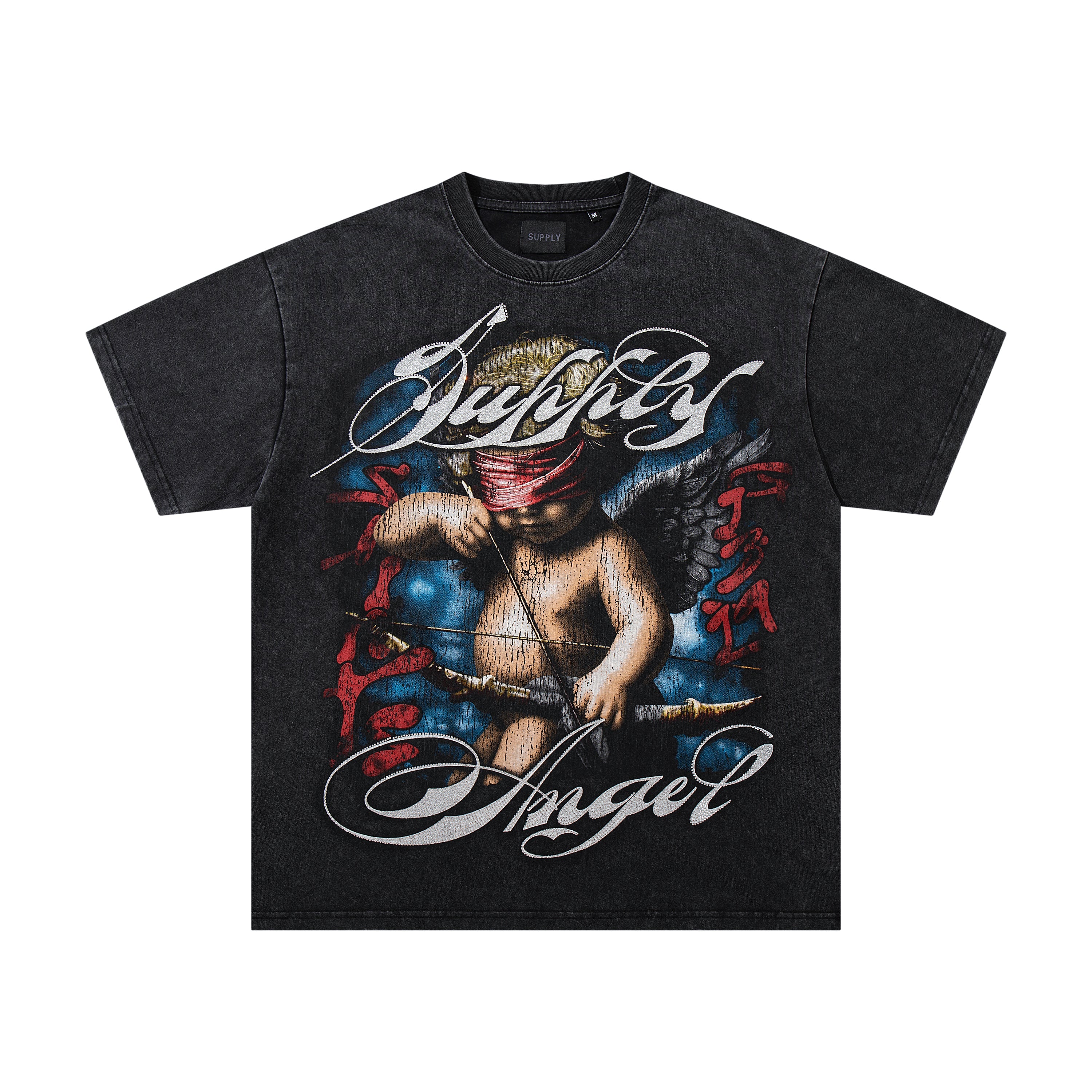 SUPPLY Angel Script Graphic Oversized Black T-Shirt