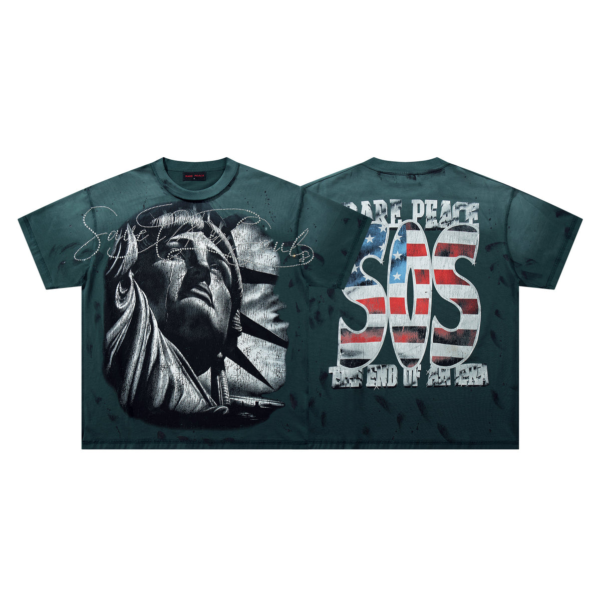 Rare Peace SOS Statue Of Liberty Graphic Streetwear Tee